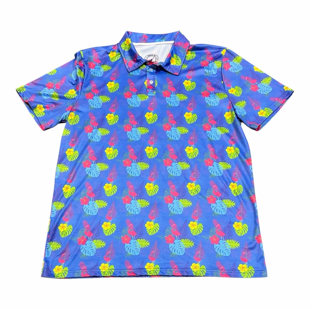 Proud 90 Golf is Fun Hawaiian Flamingo Tropical Print Polo Shirt